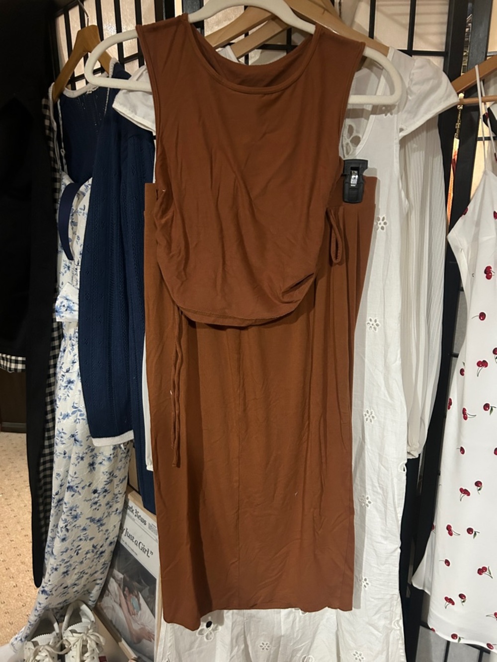 Sleeveless Brown Midi Dress / two piece skirt and shirt - Classic Womens Comfort